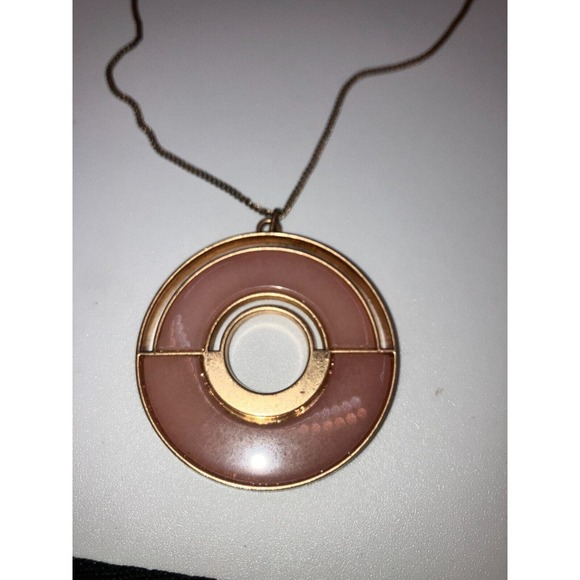 Universal Thread Circular Semi Precious Light Gold Long Pendant Necklace Vintage - Picture 7 of 11